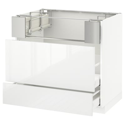 METOD メトード / MAXIMERA マキシメーラ ベースキャビネット コンロ/フィッシュグリル/引き出し2用, ホワイト/リンガフルト ホワイト, 90x60x80 cm