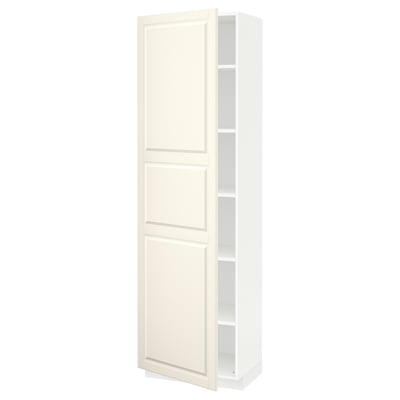 METOD メトード ハイキャビネット 棚板付き, ホワイト/ボードビーン オフホワイト, 60x41x200 cm