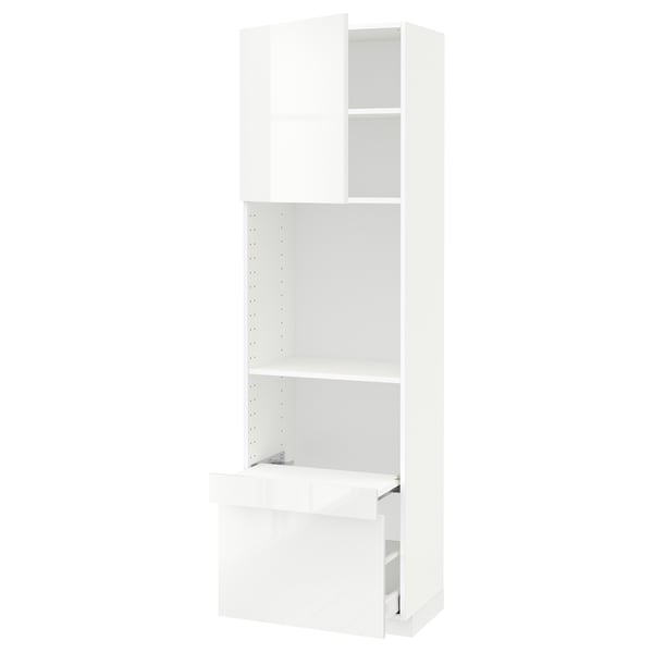 METOD メトード / MAXIMERA マキシメーラ ハイキャビネット 引き出し式シェルフ/引き出し/扉付き, ホワイト/リンガフルト ホワイト, 60x41x200 cm