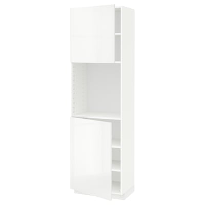 METOD メトード ハイキャビネット 棚板/扉2枚付き, ホワイト/リンガフルト ホワイト, 60x41x200 cm