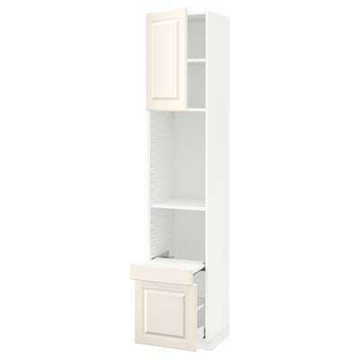 METOD メトード / MAXIMERA マキシメーラ ハイキャビネット 引き出し式シェルフ/引き出し/扉付き, ホワイト/ボードビーン オフホワイト, 40x41x200 cm