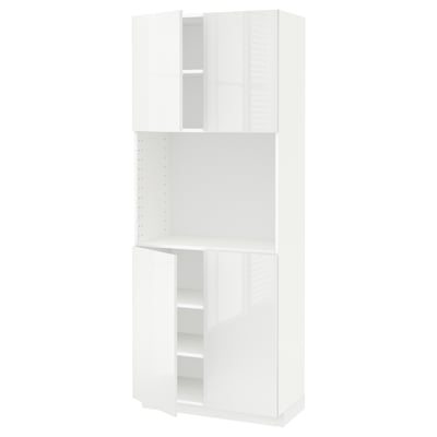 METOD メトード ハイキャビネット 棚板/扉4枚付き, ホワイト/リンガフルト ホワイト, 80x41x200 cm