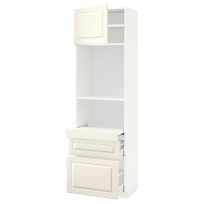 METOD メトード / MAXIMERA マキシメーラ ハイキャビネット 引き出し式シェルフ/引き出し2個/扉付き, ホワイト/ボードビーン オフホワイト, 60x41x200 cm