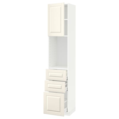 METOD メトード / MAXIMERA マキシメーラ ハイキャビネット 棚板/引き出し3個付き, ホワイト/ボードビーン オフホワイト, 40x41x200 cm