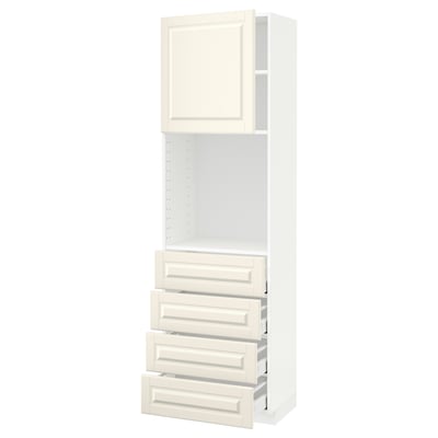 METOD メトード / MAXIMERA マキシメーラ ハイキャビネット 棚板/引き出し4個付き, ホワイト/ボードビーン オフホワイト, 60x41x200 cm