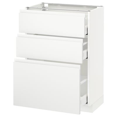 METOD เมท็อด ตู้พื้น 3 ลิ้นชัก, ขาว มักซีเมอร่า/วอกซ์ทอร์ป ขาวด้าน, 60x37x80 ซม.