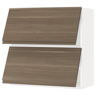 METOD メトード ウォールキャビネット 横型 扉2枚付き, ホワイト/ヴォックストルプ ウォールナット調, 80x37x80 cm