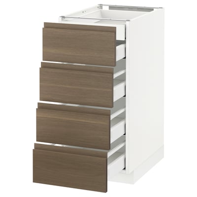 METOD メトード ベースキャビネット 引き出し前部4/引き出し低2/引き出し中3, ホワイト マキシメーラ/ヴォックストルプ ウォールナット, 40x60x80 cm