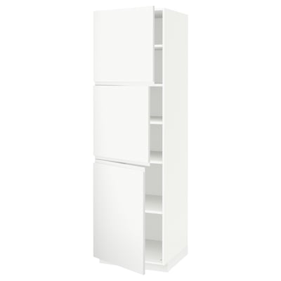 METOD メトード ハイキャビネット 棚板/扉3枚付き, ホワイト/ヴォックストルプ マットホワイト, 60x60x200 cm