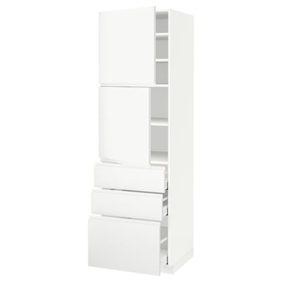 METOD メトード / MAXIMERA マキシメーラ ハイキャビネット 扉2枚＋引き出し3個付き, ホワイト/ヴォックストルプ マットホワイト, 60x60x200 cm