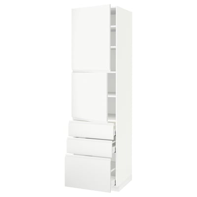 METOD メトード / MAXIMERA マキシメーラ ハイキャビネット 扉2枚＋引き出し3個付き, ホワイト/ヴォックストルプ マットホワイト, 60x60x220 cm