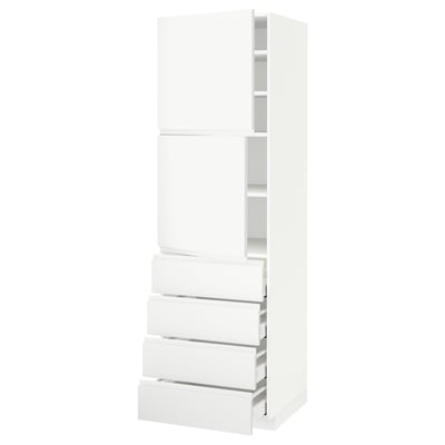 METOD メトード / MAXIMERA マキシメーラ ハイキャビネット 棚板/引き出し4個/扉2枚付き, ホワイト/ヴォックストルプ マットホワイト, 60x60x200 cm