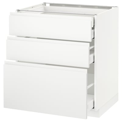 METOD メトード ベースキャビネット 引き出し前部3/引き出し4, ホワイト マキシメーラ/ヴォックストルプ マットホワイト, 75x60x80 cm
