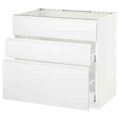 METOD メトード ベースキャビネット シンク用+引き出し前部3/引き出し2, ホワイト マキシメーラ/ヴォックストルプ マットホワイト, 90x60x80 cm