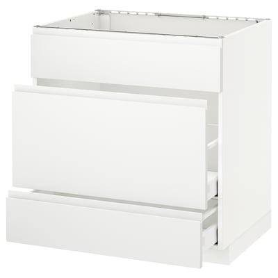 METOD メトード ベースキャビネット シンク用+引き出し前部3/引き出し2, ホワイト マキシメーラ/ヴォックストルプ マットホワイト, 80x60x80 cm