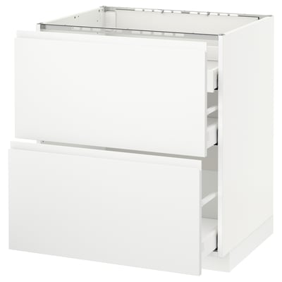 METOD メトード ベースキャビネット コンロ用/引き出し前部2/引き出し3, ホワイト マキシメーラ/ヴォックストルプ マットホワイト, 75x60x80 cm