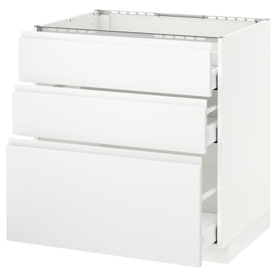 METOD メトード ベースキャビネット コンロ用/引き出し前部3/引き出し3, ホワイト マキシメーラ/ヴォックストルプ マットホワイト, 80x60x80 cm