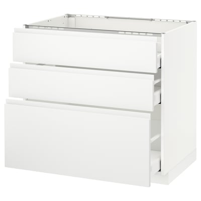 METOD メトード ベースキャビネット コンロ用/引き出し前部3/引き出し3, ホワイト マキシメーラ/ヴォックストルプ マットホワイト, 90x60x80 cm