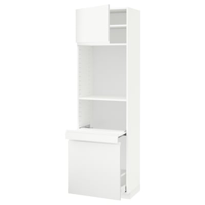 METOD メトード / MAXIMERA マキシメーラ ハイキャビネット 引き出し式収納/扉1枚付き, ホワイト/ヴォックストルプ マットホワイト, 60x41x200 cm