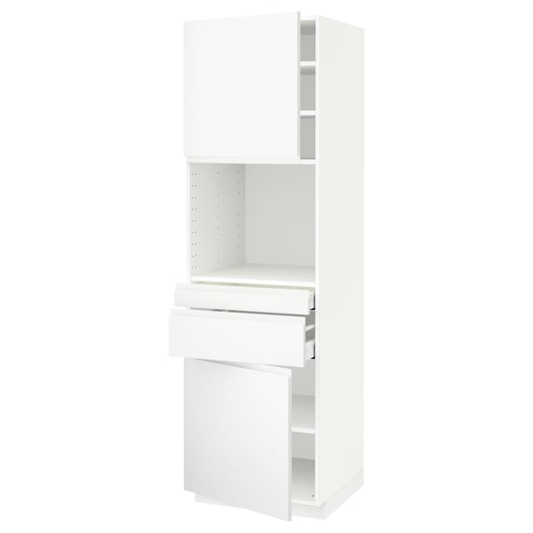 METOD メトード / MAXIMERA マキシメーラ ハイキャビネット 電子レンジ用 引き出し2個/扉2枚付き, ホワイト/ヴォックストルプ マットホワイト, 60x60x200 cm