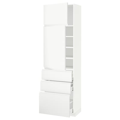 METOD メトード / MAXIMERA マキシメーラ ハイキャビネット 棚板/引き出し3個/扉2枚付き, ホワイト/ヴォックストルプ マットホワイト, 60x41x200 cm