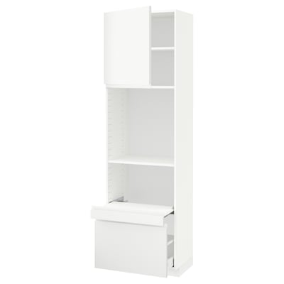 METOD メトード / MAXIMERA マキシメーラ ハイキャビネット 引き出し式シェルフ/引き出し/扉付き, ホワイト/ヴォックストルプ マットホワイト, 60x41x200 cm