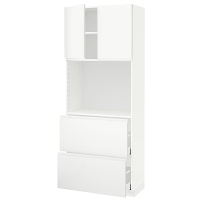 METOD メトード / MAXIMERA マキシメーラ ハイキャビネット 棚板/引き出し2個付き, ホワイト/ヴォックストルプ マットホワイト, 80x41x200 cm