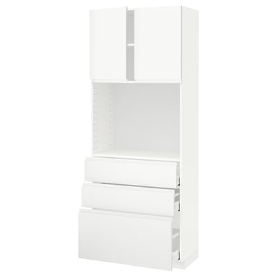 METOD メトード / MAXIMERA マキシメーラ ハイキャビネット 棚板/引き出し3個付き, ホワイト/ヴォックストルプ マットホワイト, 80x41x200 cm