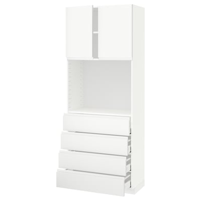 METOD メトード / MAXIMERA マキシメーラ ハイキャビネット 棚板/引き出し4個付き, ホワイト/ヴォックストルプ マットホワイト, 80x41x200 cm