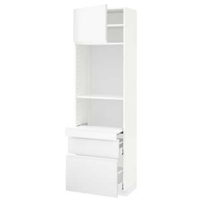 METOD メトード / MAXIMERA マキシメーラ ハイキャビネット 引き出し式シェルフ/引き出し2個/扉付き, ホワイト/ヴォックストルプ マットホワイト, 60x41x200 cm