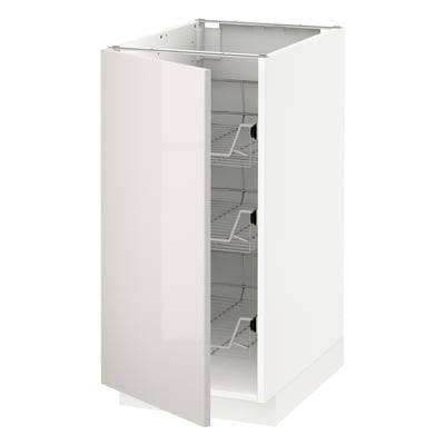 METOD เมท็อด ตู้ตั้งพื้น มีตะกร้าลวด, ขาว/ริงฮูลท์ เทาอ่อน, 40x60x80 ซม.