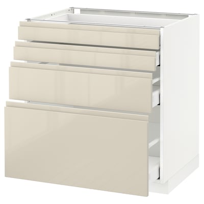 METOD / MAXIMERA خزانة قاعدة 4 واجهات/4 أدراج, أبيض/Voxtorp بيج فاتح لامع, ‎80x60 سم‏