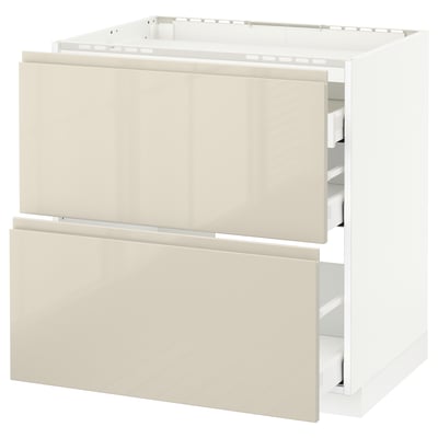 METOD / MAXIMERA خزانة قاعدة لموقد/2 واجهات/3 أدراج, أبيض/Voxtorp بيج فاتح لامع, ‎80x60 سم‏