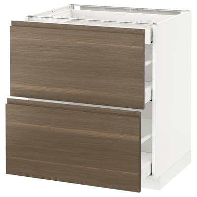 METOD メトード ベースキャビネット 引き出し前部2/引き出し3, ホワイト マキシメーラ/ヴォックストルプ ウォールナット, 75x60x80 cm