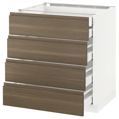 METOD メトード ベースキャビネット 引き出し前部4/引き出し低2/引き出し中3, ホワイト マキシメーラ/ヴォックストルプ ウォールナット, 75x60x80 cm