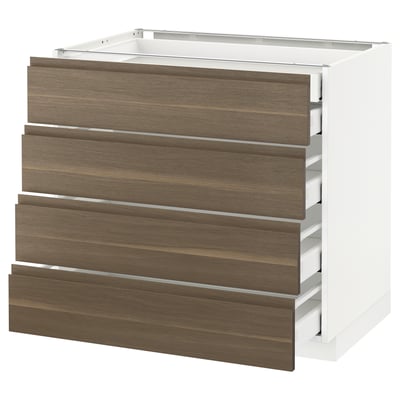 METOD メトード ベースキャビネット 引き出し前部4/引き出し低2/引き出し中3, ホワイト マキシメーラ/ヴォックストルプ ウォールナット, 90x60x80 cm