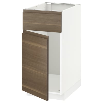 METOD メトード ベースキャビネット シンク用 扉/引き出し前部, ホワイト/ヴォックストルプ ウォールナット調, 40x60x80 cm