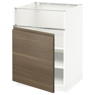 METOD メトード ベースキャビネット コンロ用/フィッシュグリル/扉, ホワイト/ヴォックストルプ ウォールナット調, 60x60x80 cm