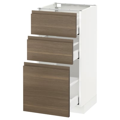 METOD メトード ベースキャビネット 引き出し3段付, ホワイト マキシメーラ/ヴォックストルプ ウォールナット, 40x41x80 cm
