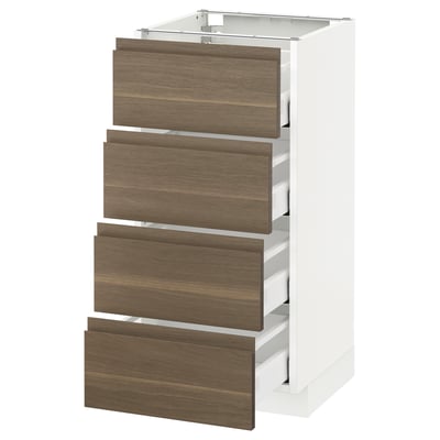 METOD メトード ベースキャビネット 引き出し4段付, ホワイト マキシメーラ/ヴォックストルプ ウォールナット, 40x41x80 cm