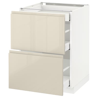 METOD メトード ベースキャビネット 引き出し前部2/引き出し3, ホワイト マキシメーラ/ヴォックストルプ ハイグロスライトベージュ, 60x60x80 cm