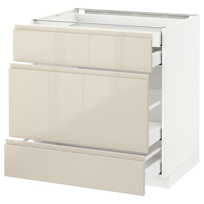 METOD メトード ベースキャビネット 引き出し前部3/引き出し4, ホワイト マキシメーラ/ヴォックストルプ ハイグロスライトベージュ, 80x60x80 cm