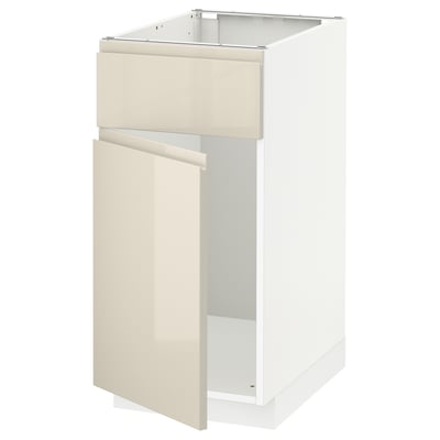 METOD メトード ベースキャビネット シンク用 扉/引き出し前部, ホワイト/ヴォックストルプ ハイグロスライトベージュ, 40x60x80 cm