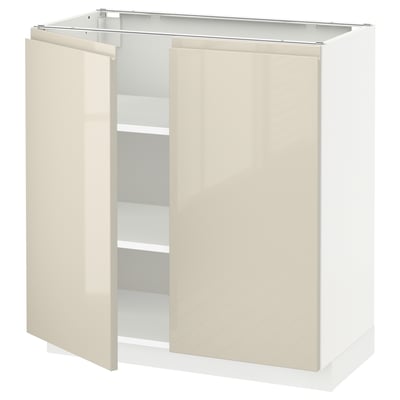 METOD メトード ベースキャビネット 棚板/扉2枚付き, ホワイト/ヴォックストルプ ハイグロスライトベージュ, 80x41x80 cm