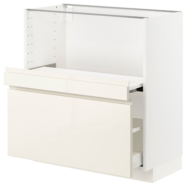 METOD メトード ベースキャビネット 引き出し式シェルフ/引き出し付き, ホワイト マキシメーラ/ヴォックストルプ ハイグロスライトベージュ, 80x41x80 cm