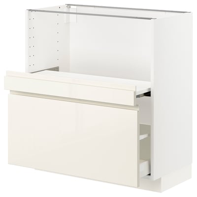 METOD メトード ベースキャビネット 引き出し式シェルフ/引き出し付き, ホワイト マキシメーラ/ヴォックストルプ ハイグロスライトベージュ, 80x41x80 cm