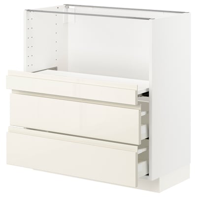 METOD メトード ベースキャビネット 引き出し式シェルフ/引き出し2付き, ホワイト マキシメーラ/ヴォックストルプ ハイグロスライトベージュ, 80x41x80 cm