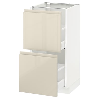 METOD メトード ベースキャビネット 引き出し2段付き, ホワイト マキシメーラ/ヴォックストルプ ハイグロスライトベージュ, 40x41x80 cm