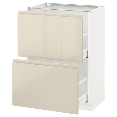 METOD メトード ベースキャビネット 引き出し2段付き, ホワイト マキシメーラ/ヴォックストルプ ハイグロスライトベージュ, 60x41x80 cm
