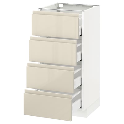 METOD メトード ベースキャビネット 引き出し4段付, ホワイト マキシメーラ/ヴォックストルプ ハイグロスライトベージュ, 40x41x80 cm